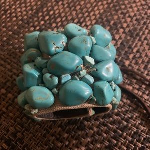 LUCKY Brand turquoise & brown leather band bracelet cuff.